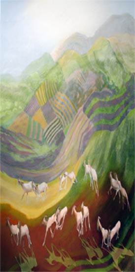 “Striped Landscape with Goats”