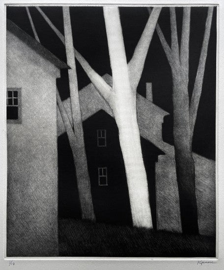 “White tree, windows, and leaves”